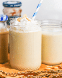 Healthy Peanut Butter and Jelly Smoothie Recipe (refined sugar free, high protein, gluten free) - Desserts with Benefits