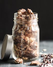 These Healthy Chocolate Coconut Granola Clusters are bite-sized flavor bombs that won't crumble and fall apart like regular granola. So enjoy your granola, MESS FREE! I love this easy recipe because it's no-bake, sugar free, high protein, gluten free, dairy free, and vegan. Plus, it has less calories and more protein and fiber than storebought granola. Healthy Dessert Recipes with sugar free, low calorie, low fat, low carb, high protein, gluten free, dairy free, vegan, and raw options at the Desserts With Benefits Blog (www.DessertsWithBenefits.com)